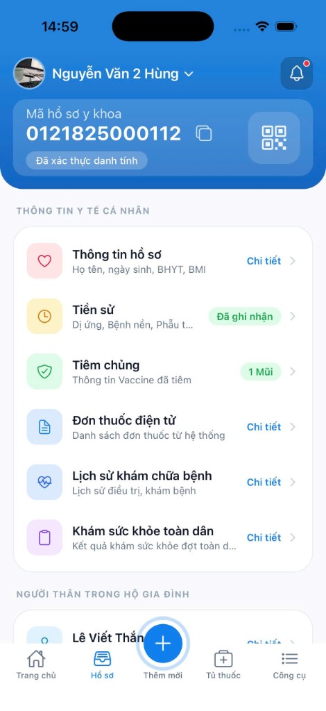 Màn hình hồ sơ sức khỏe số TwinU với mã hồ sơ và QR